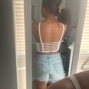 white crop top with caged back